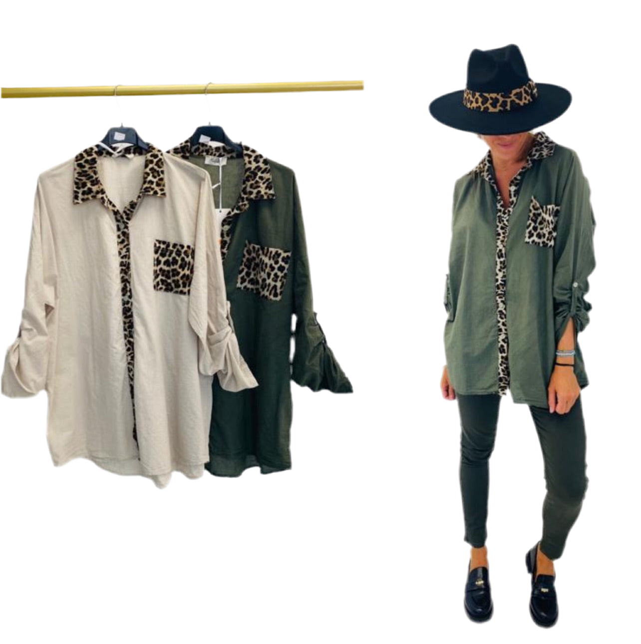 CHEMISE FLUIDE LEOPARD KENZA - LOT DE 2 BEIGE/KAKI