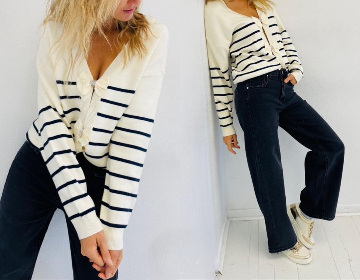 Pull gilet marinière blanc Marina