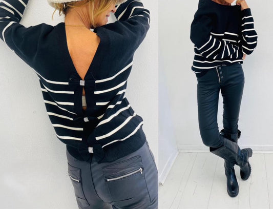 Pull Gilet Marinière Noir - MARINA