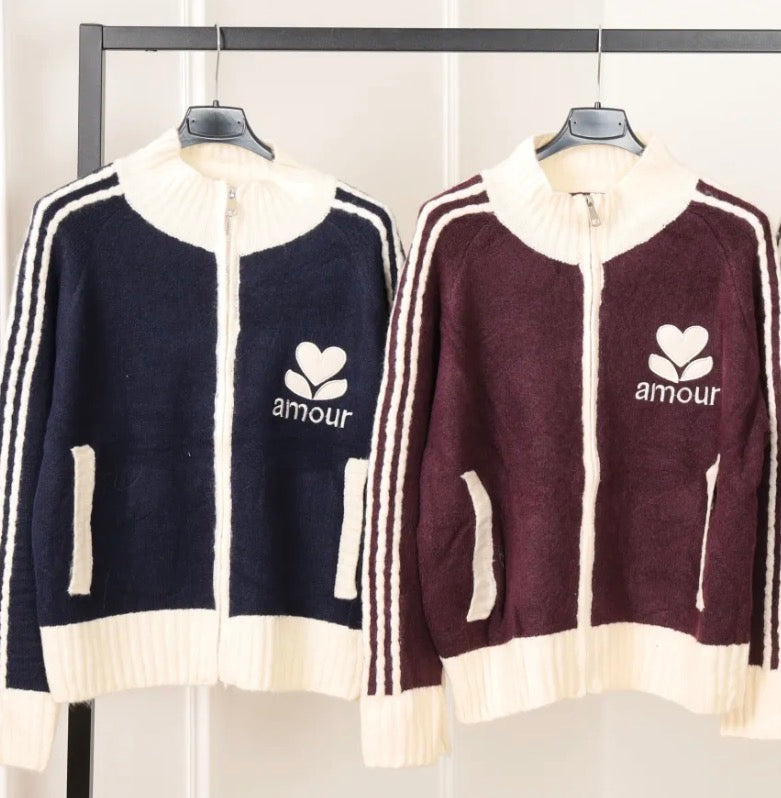 Gilet Amour marine et bordeaux - les deux coloris