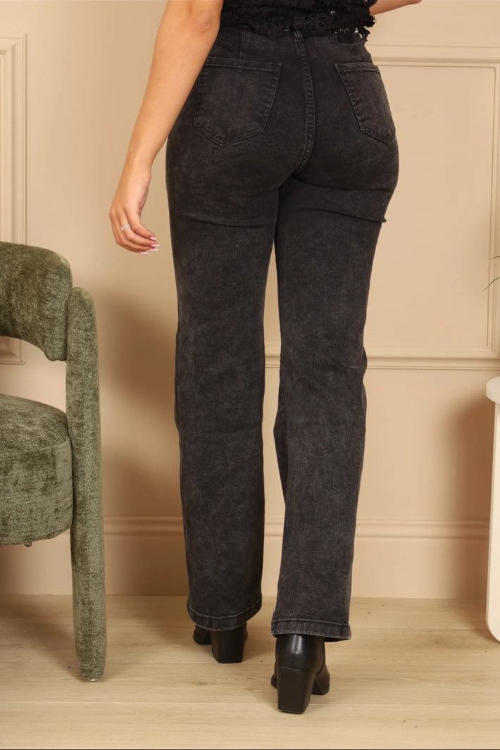 Jean Olga noir taille haute à 6 boutons - détail boutons