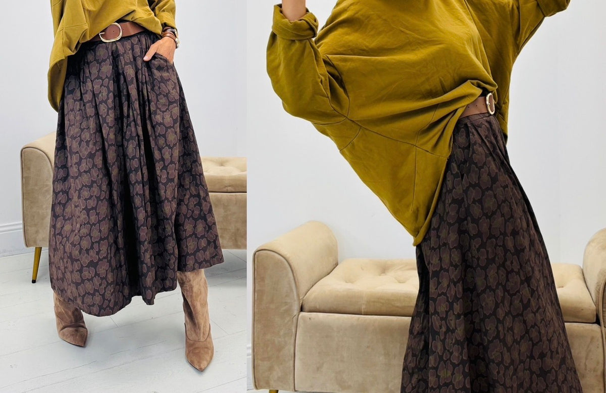 Jupe midi marron imprimée GIULIA
