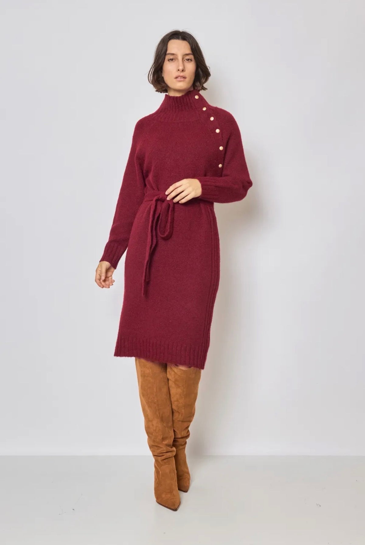 Robe Kiara bordeaux en maille - Maison Azel